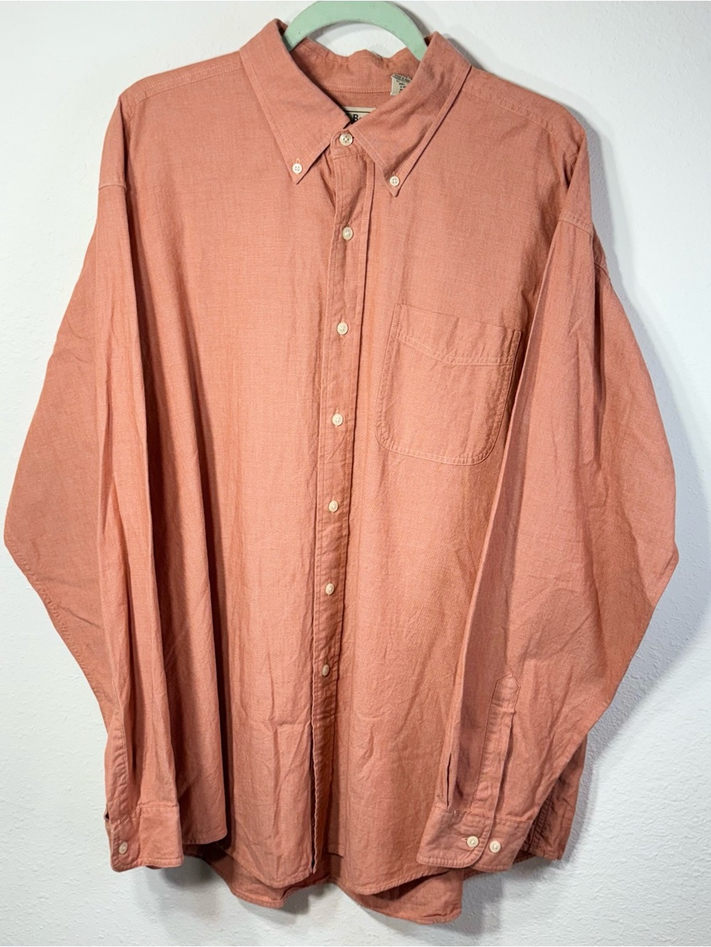 LL Bean Men’s Vintage Button Up Long Sleeve Orange Pocket Outdoors XL-Reg